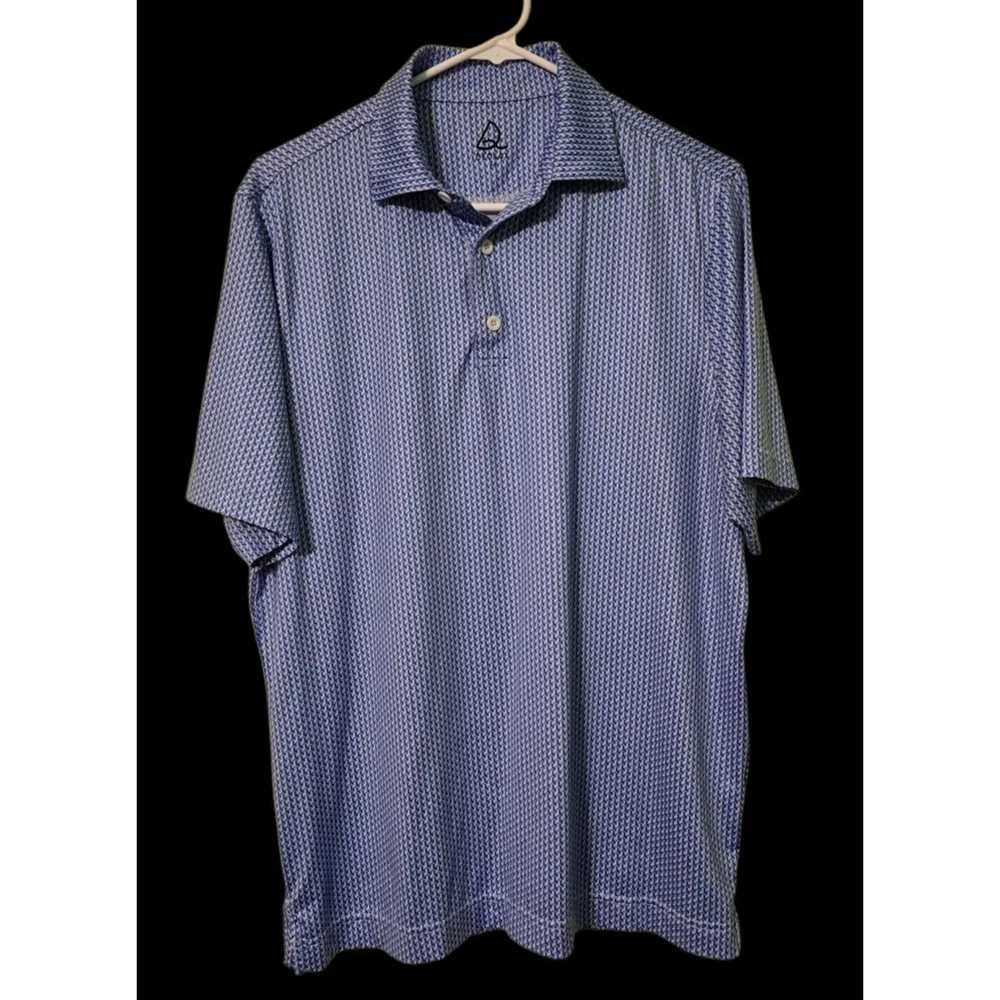 NWOT Men's DEOLAX Blue and White Patterned Polo Shirt‎ M Golf